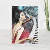 レディーインレッドピアノ音楽記念日カード カード (裏面)