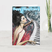 レディーインレッドピアノ音楽記念日カード カード (正面)