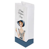 レディーインヴィンテージドレスとブルーハット抱き枕 ワインギフトバッグ (正面アングル)