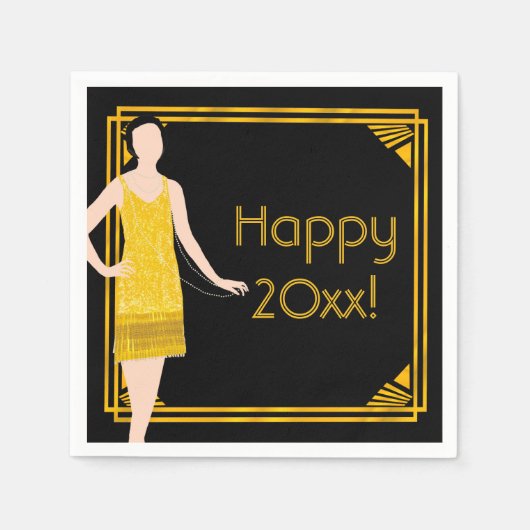 レディーイン金ゴールドローアリング20s大晦日パーティー スタンダードカクテルナプキン (正面)
