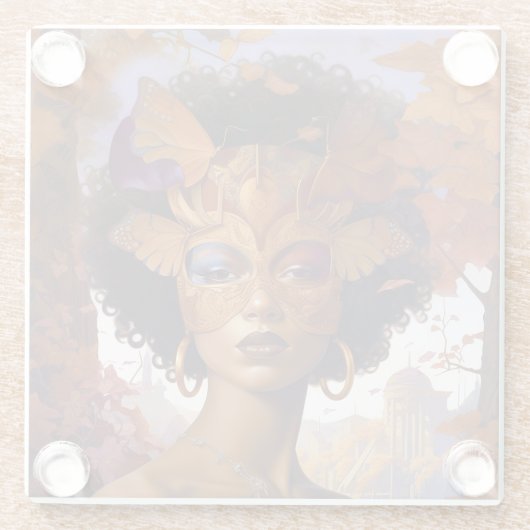 レディーウェア・マスク・ブラック・ファンタジー・アート ガラスコースター (裏面)