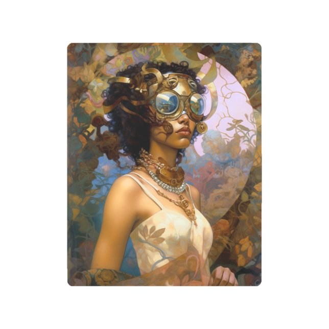 レディーウェージングルブラックファンタジーSci-Fi メタルプリント (正面)