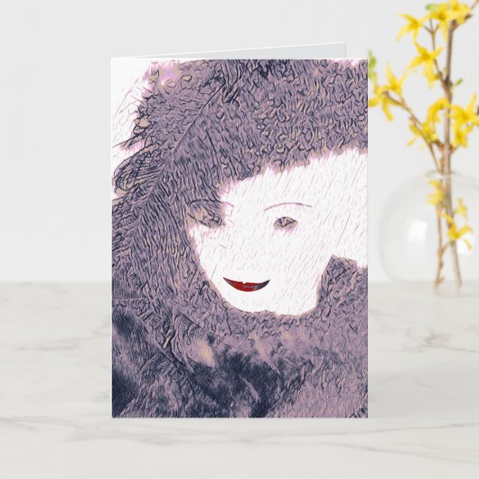 レディーウーマンフェミニンピンクの羽美しい カード (黄色い花)