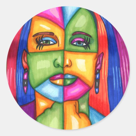 レディーオブザスターズ抽象芸術女性オリジナルアート ラウンドシール (正面)