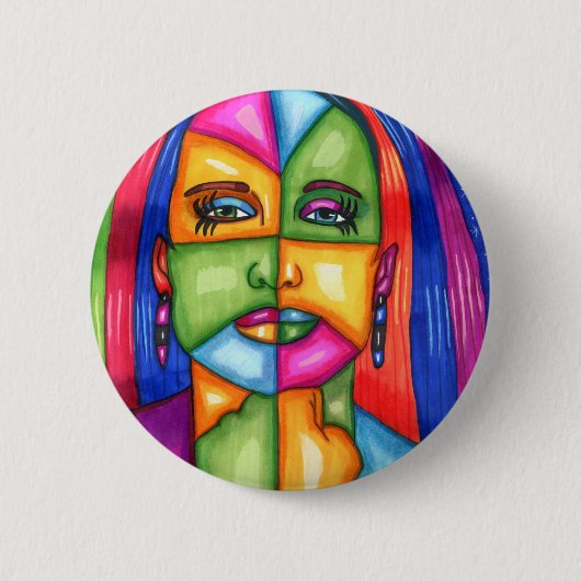 レディーオブザスターズ抽象芸術女性オリジナルアート 缶バッジ (正面)