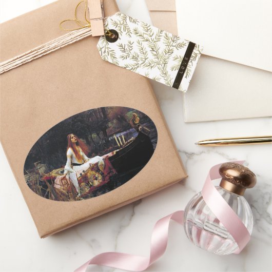 レディーオブシャロオンボートJWウォーターハウスファインアート 楕円形シール (ギフト)