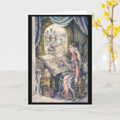 レディーオブシャロットスケッチグリーティングカード カード (黄色い花)