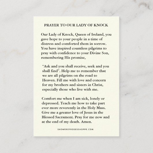 レディーオブノックヴァージンメアリー祈りの言葉フローラ エンクロージャーカード (裏面)