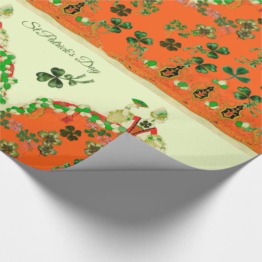 レディーオレンジとシャムロックスセントパトリックスデイファッション ラッピングペーパー (角)
