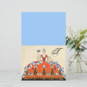 レディーオレンジファッション衣装デザイナーモノグラムブルー 便箋 (スタンド正面)