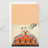 レディーオレンジファッション衣装デザインモノグラムピーチ 便箋 (正面/裏面)