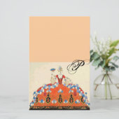 レディーオレンジファッション衣装デザインモノグラムピーチ 便箋 (スタンド正面)