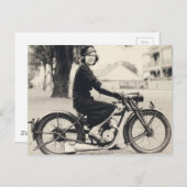 レディーオンバイクヴィンテージB&W写真 ポストカード (正面/裏面)