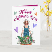 レディーガーデニングの花お母さんの日 カード (黄色い花)