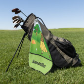 レディーゴルファーがティーオフの準備をする ゴルフタオル (グリーン)