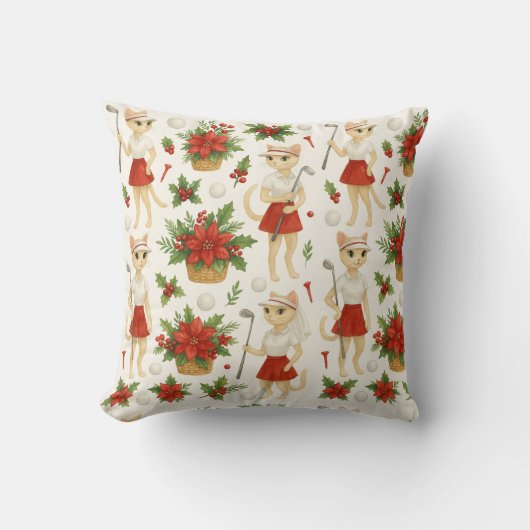 レディーゴルファーのためのゴルファーのクリスマステーマの猫好き クッション (正面)