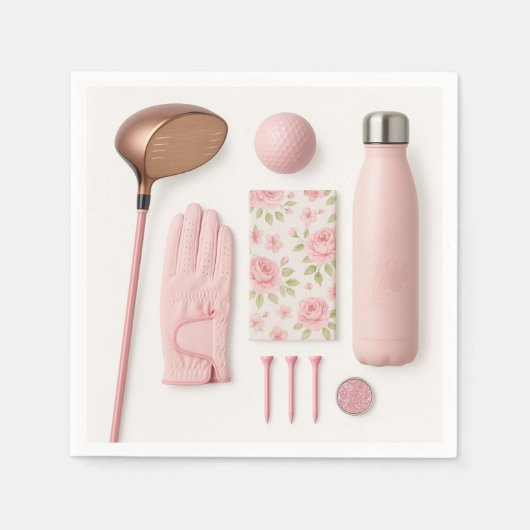 レディーゴルファーのためのピンクのテーマのゴルフ スタンダードカクテルナプキン (正面)