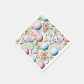 レディーゴルファーのための花をテーマにしたピンクのゴルフ スタンダードカクテルナプキン (角)