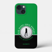 レディーゴルファーのシルエットゴルフボールブラックグリーンスポーツ Case-Mate iPhoneケース (裏面)