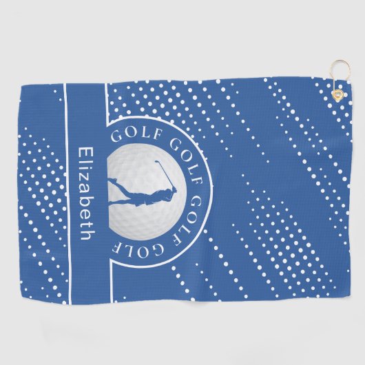 レディーゴルファーのシルエットスポーツパターンシックな青い移動 ゴルフタオル (横)