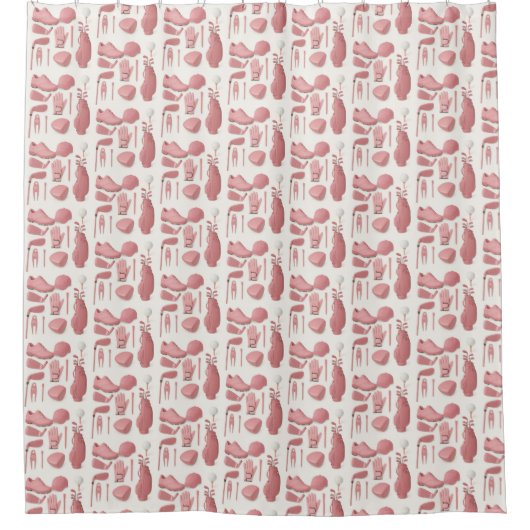 レディーゴルファーのピンクをテーマにしたゴルフ用具 シャワーカーテン (正面)