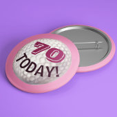 レディーゴルファーの誕生日ゴルフボールゴルフ年齢70 缶バッジ