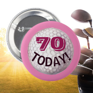 レディーゴルファーの誕生日ゴルフボールゴルフ年齢70 缶バッジ