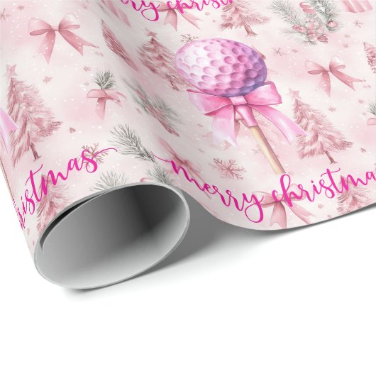 レディーゴルファーをテーマにしたゴルフピンクのクリスマス ラッピングペーパー (ロールコーナー)