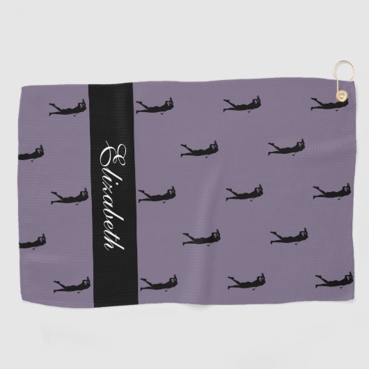 レディーゴルファーカスタマイズ名パターン紫ブラック ゴルフタオル (横)