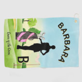 レディーゴルファーゴルフコース名前をカスタムする3-Dモノグラム ゴルフタオル (横)