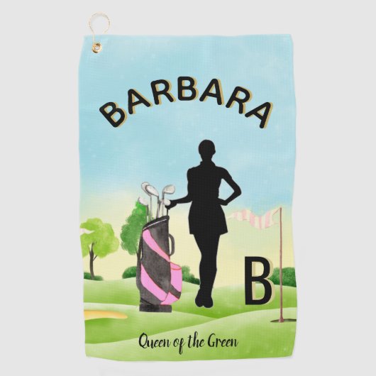 レディーゴルファーゴルフコース名前をカスタムする3-Dモノグラム ゴルフタオル (正面)