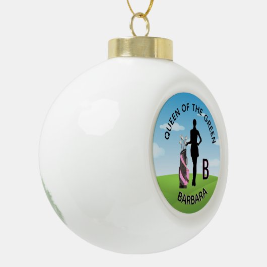 レディーゴルファーゴルフコース名前をカスタムする3-Dモノグラム セラミックボールオーナメント (左)