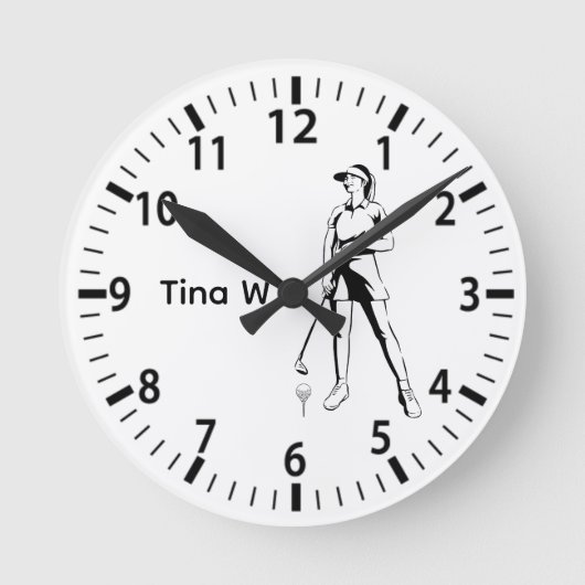 レディーゴルファーパーソナライズされたの名前 ラウンド壁時計 (正面)