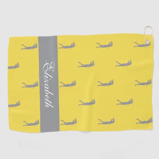 レディーゴルファー角化名パターンイエローグレー ゴルフタオル (横)