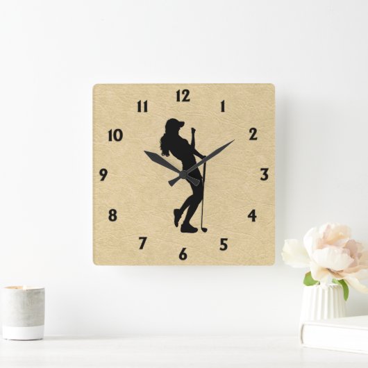 レディーゴルフスポーツデザインレザールック スクエア壁時計 (ホーム)