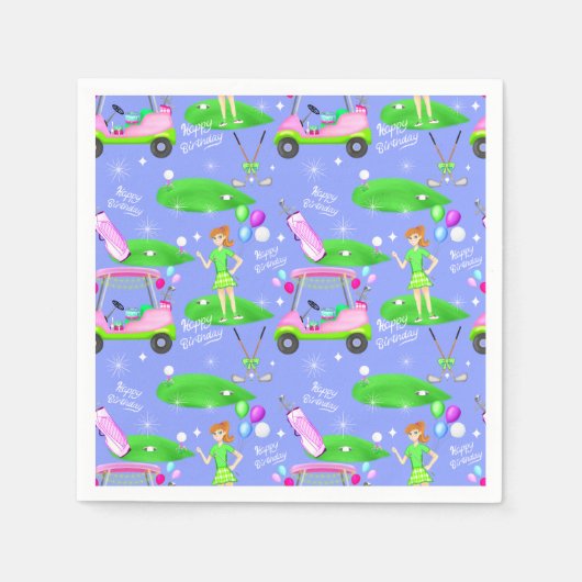 レディーゴルフテーマのハッピーバースデー スタンダードカクテルナプキン (正面)