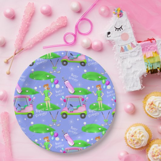 レディーゴルフテーマのハッピーバースデー ペーパープレート (パーティー)
