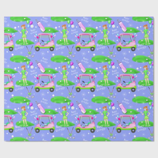 レディーゴルフテーマのハッピーバースデー ラッピングペーパー (フラット)