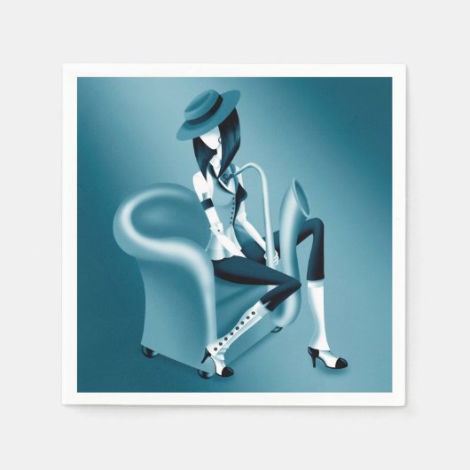 レディーサクソフォニスト – ジャズインスパイアパーティーナプキンス スタンダードカクテルナプキン (正面)