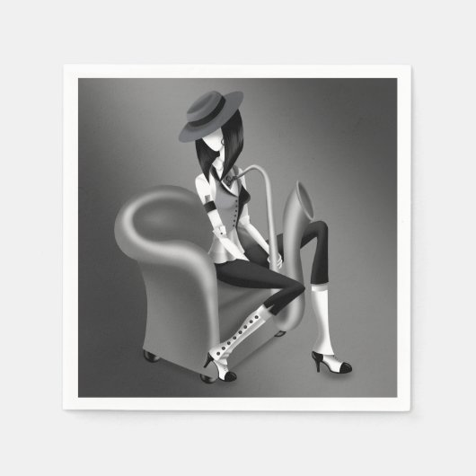 レディーサクソフォニスト – ジャズインスパイアパーティーナプキンス スタンダードカクテルナプキン (正面)