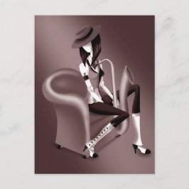 レディーサクソフォンヴィンテージ付きポストカードしゃれている ポストカード