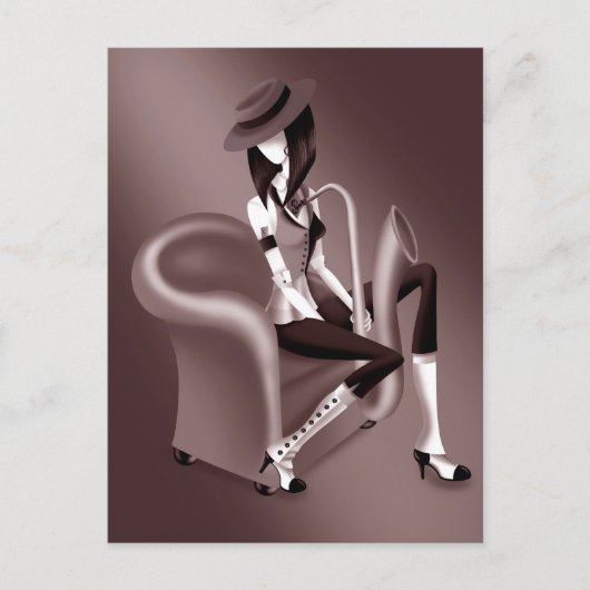 レディーサクソフォンヴィンテージ付きポストカードしゃれている ポストカード (正面)