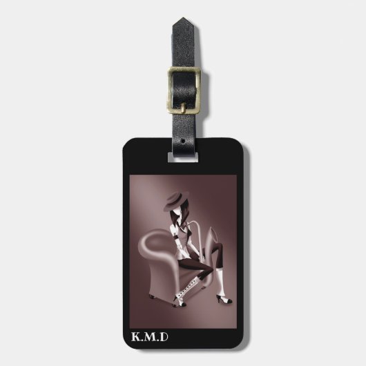 レディーサクソポニストとヴィンテージジャズしゃれている ラゲッジタグ (正面縦)
