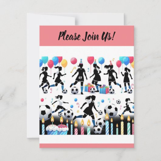 レディーサッカーのパーティーで得点 招待状 (正面)