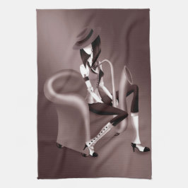 レディーサックス奏者 – ジャズタインスパイアータオル キッチンタオル