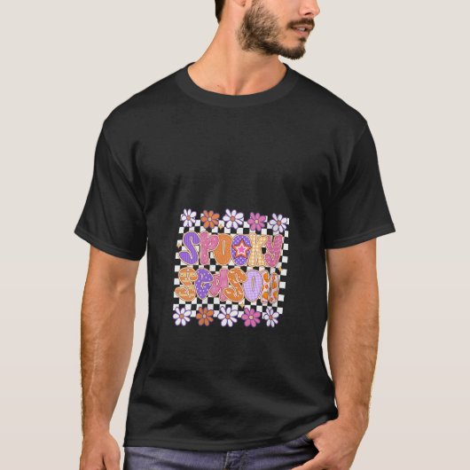 レディースおしゃれチェック柄のハロウィンフラワーTシャツ Tシャツ (正面)