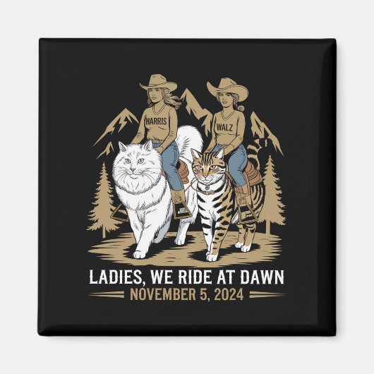 レディースはドーンカマラハリスウォルズキャットレディに乗る マグネット (正面)