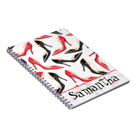 レディースはハイヒールのStillettoの螺線形ノートに蹄鉄を打ちます ノートブック (右側)