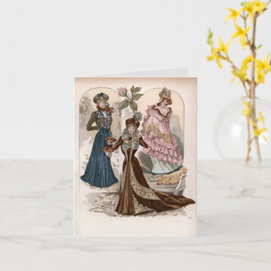 レディースインガウンヴィンテージファッションイラストレーション カード (黄色い花)