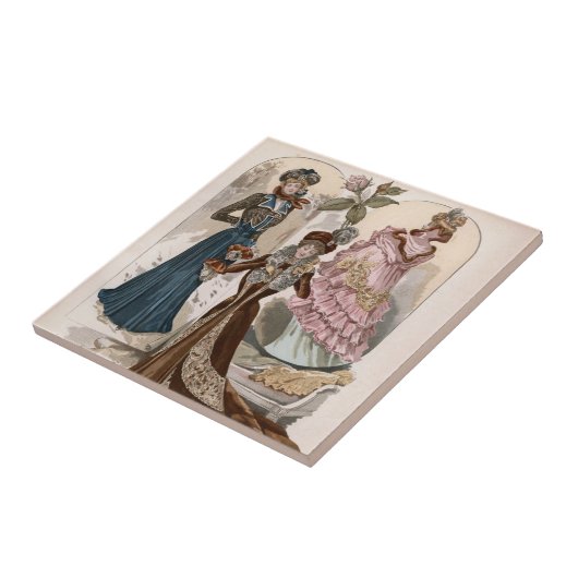 レディースインガウンヴィンテージファッションイラストレーション タイル (側面)